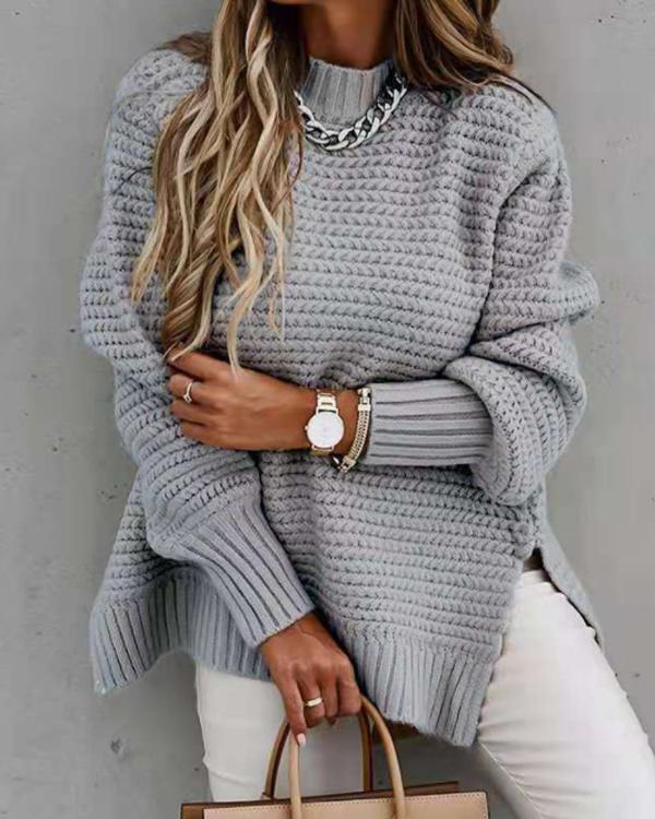 Clidress Loose Fit Hand Twist Split Sweater