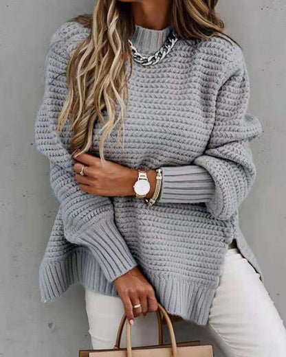 Clidress Loose Fit Hand Twist Split Sweater