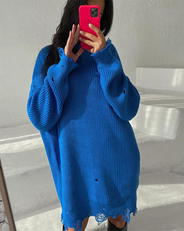 Clidress O Neck Chic Riped Oversized Sweater