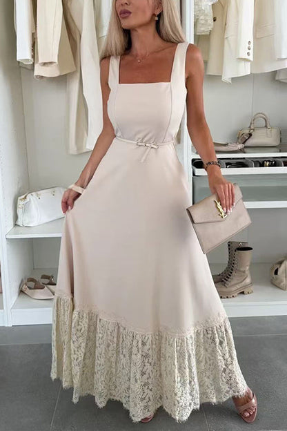 Square Neck Lace Splice Maxi Cami Dress