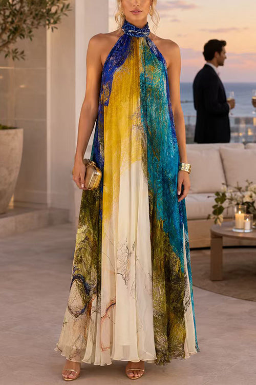 Halter Neck Sleeveless Printed Dress