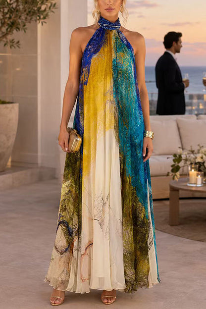 Halter Neck Sleeveless Printed Dress