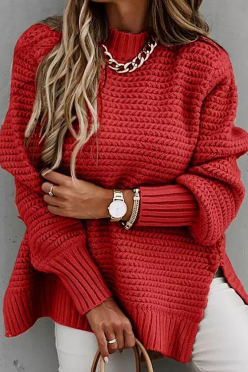 Clidress Loose Fit Hand Twist Split Sweater