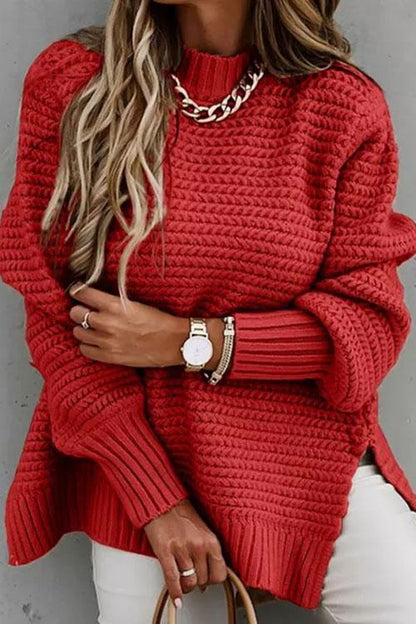 Clidress Loose Fit Hand Twist Split Sweater