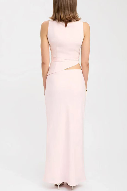 Mockneck Sleeveless Irregular Hem Top Low Rise Maxi Skirt Set