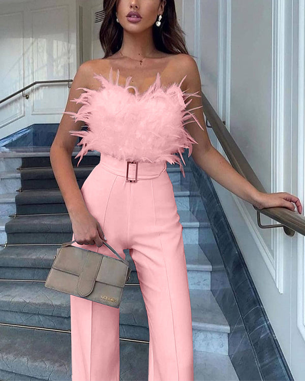 Clidress Angel Feather Tube  Wide Leg Jumpsuit