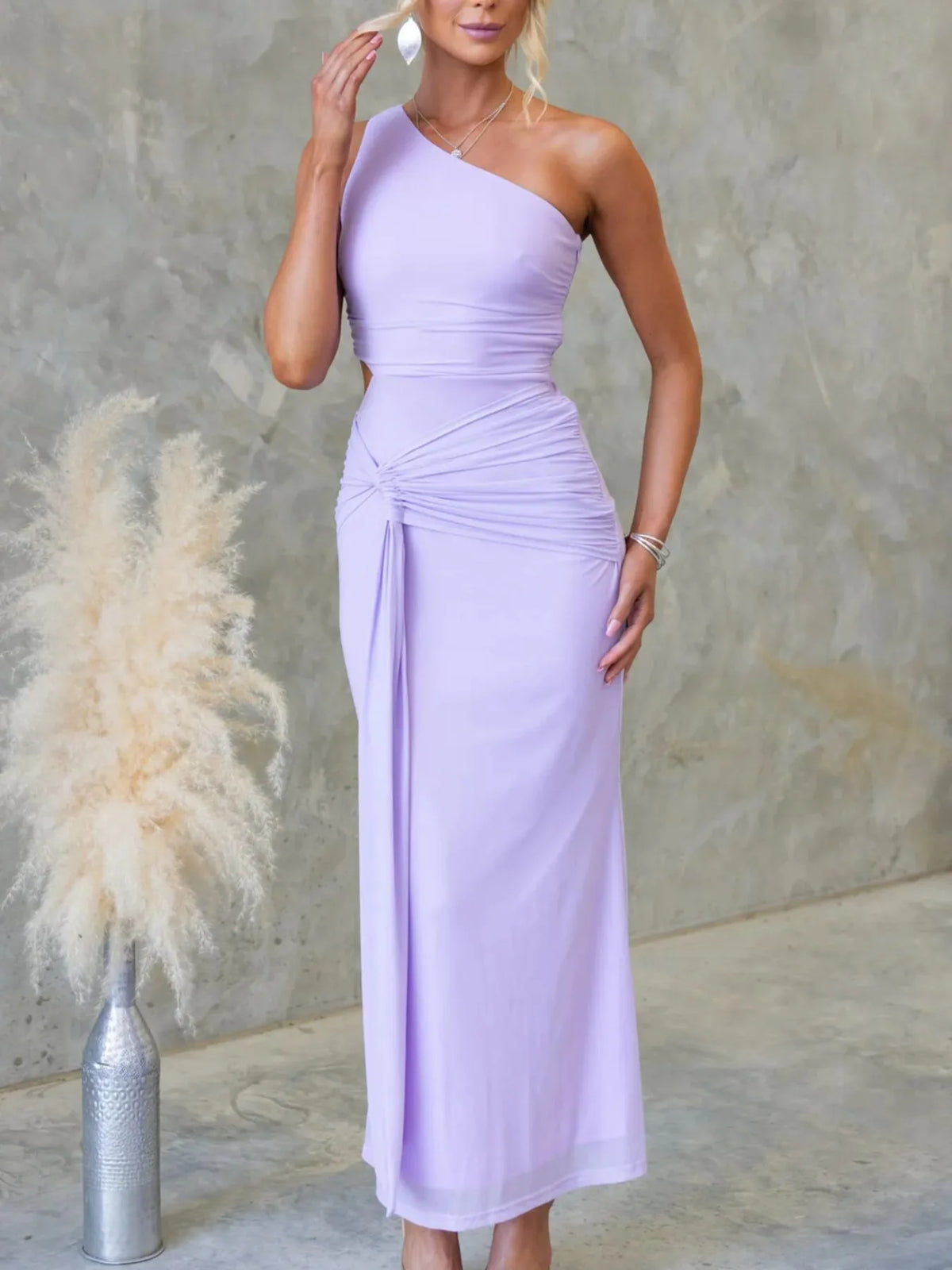 One-Shoulder Cutout Bodycon Maxi Dress
