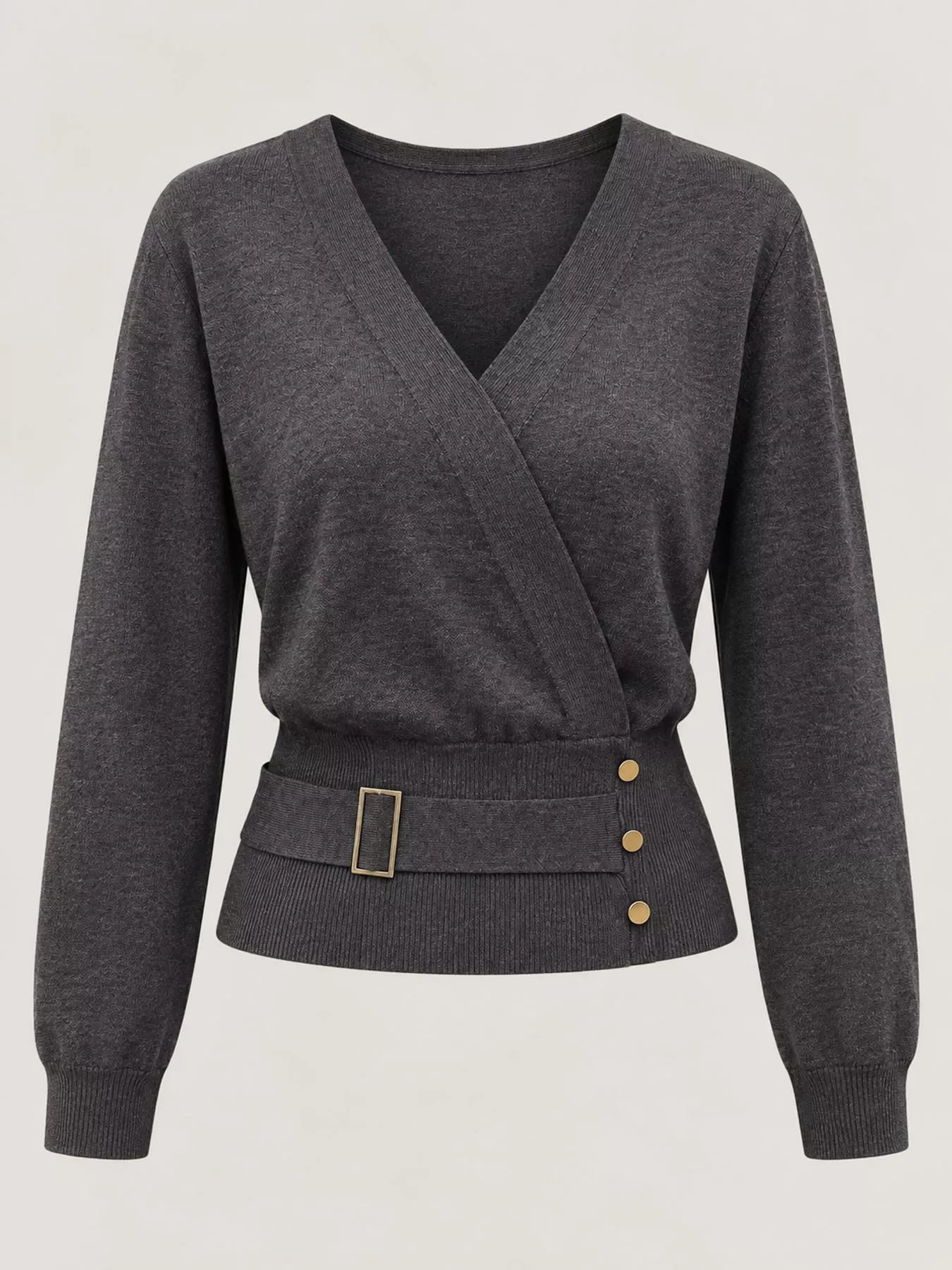 Surplice Elastic Waist Long Sleeve Knit Top