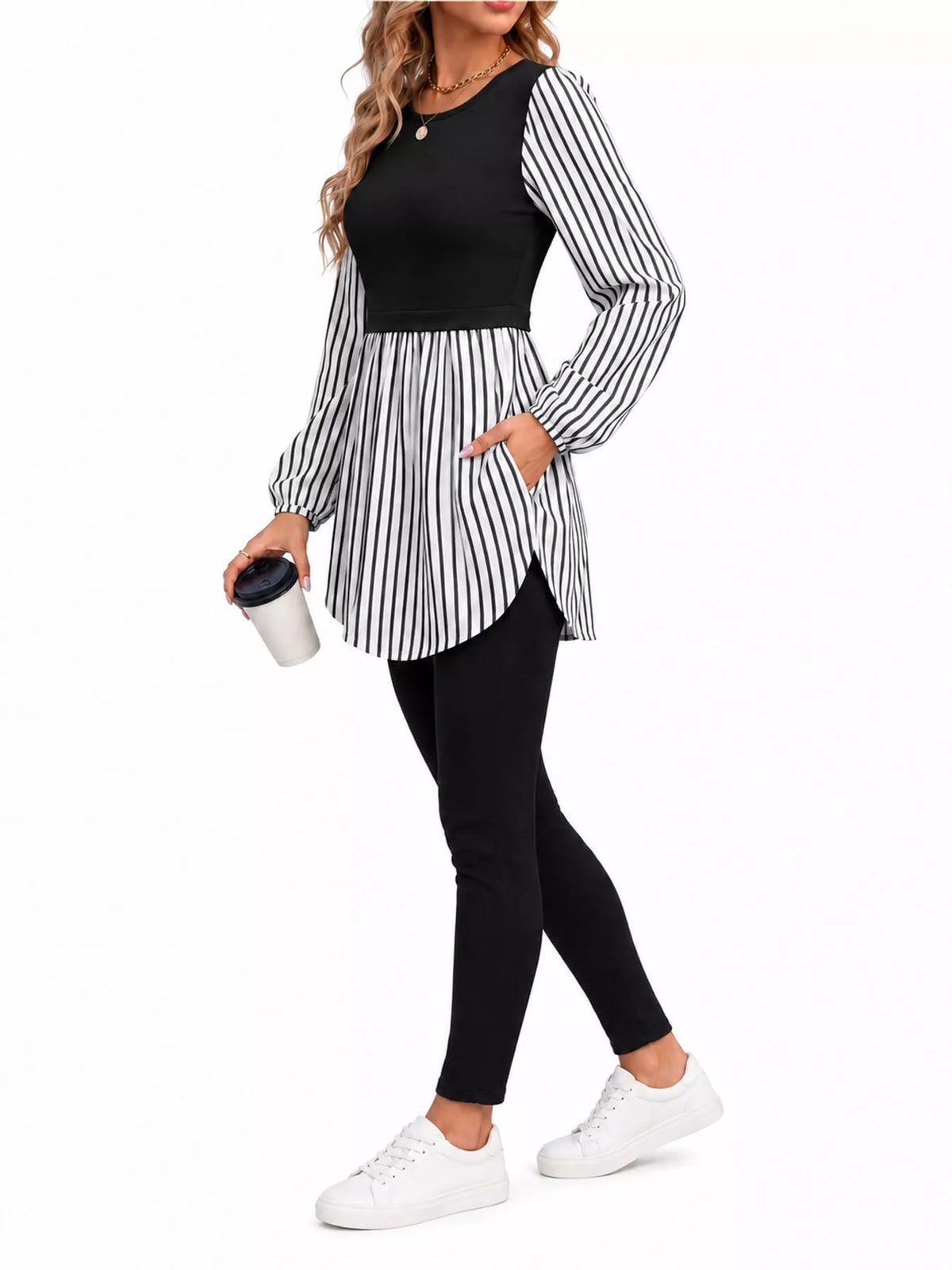 Full Size Striped Long Sleeve Blouse Plus Size