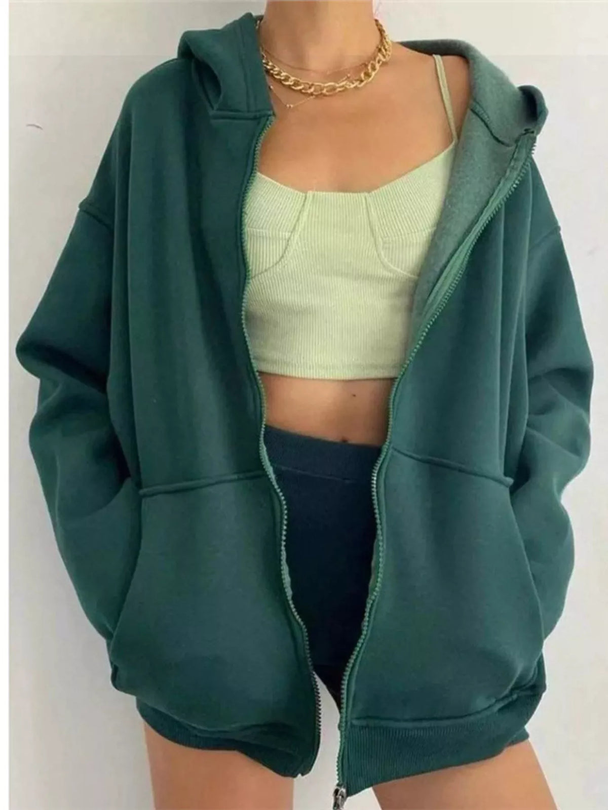 Full Size Zip-Up Dropped Shoulder Hoodie Plus Size