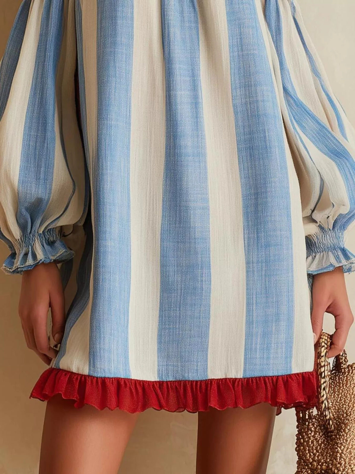 Off-Shoulder Striped Ruffle Hem Mini Dress