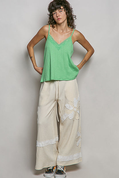 POL Lace Detail V-Neck Textured Knit Cami