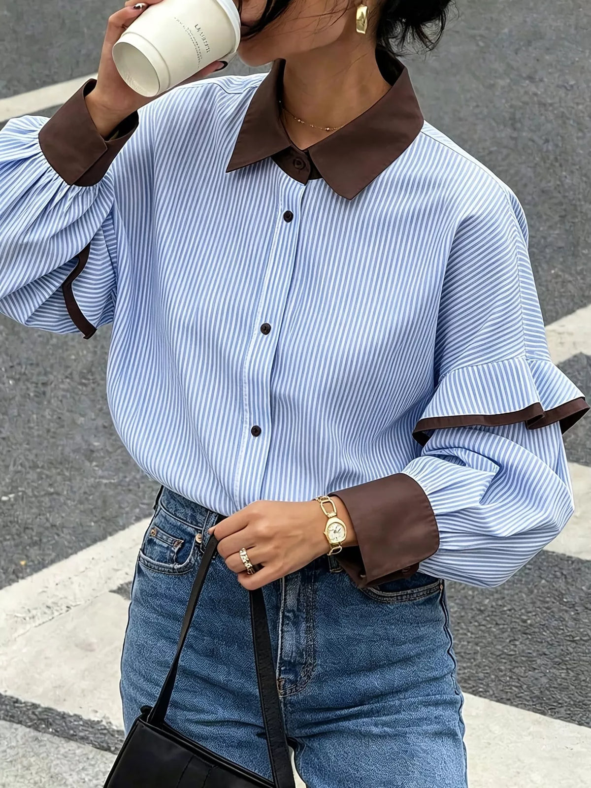 Contrast Collar and Cuff Striped Shirt