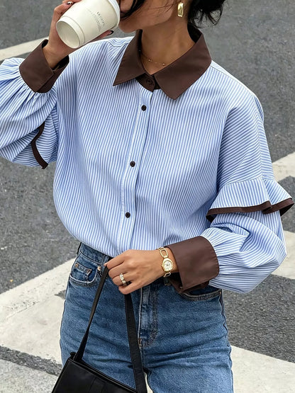 Contrast Collar and Cuff Striped Shirt