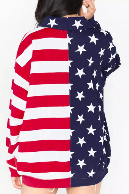 American Flag Print Half Zip Sweatshirt