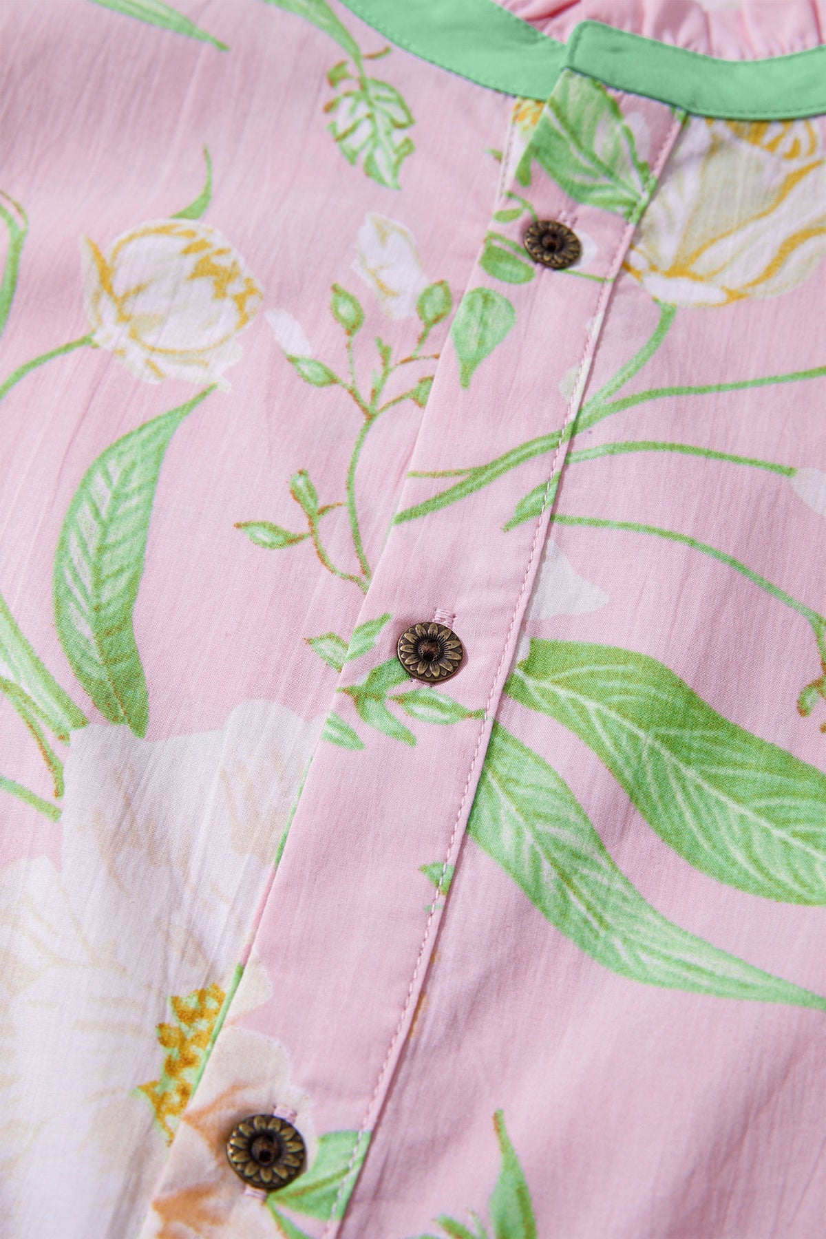 Pink Floral Print Short Puff Sleeve High Waist Tiered Maxi Dress