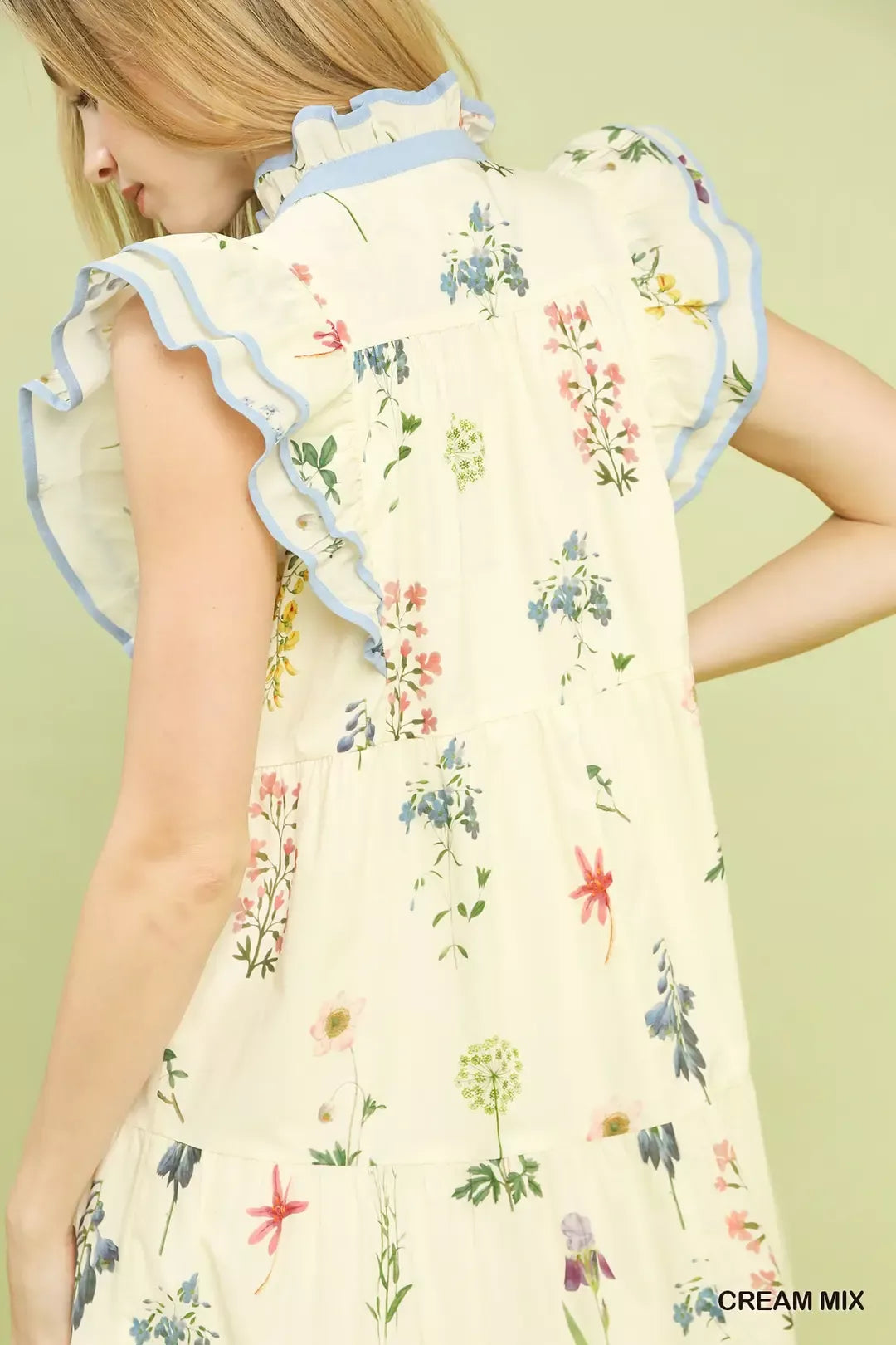Umgee Mix Floral Tiered Ruffle Midi Dress