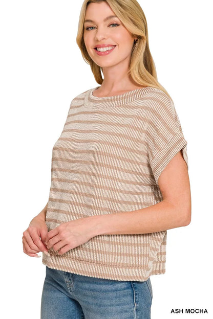 Zenana Raised Rib Striped Top