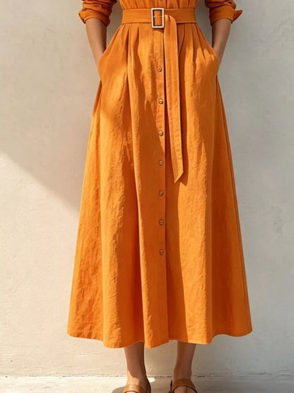 Button-Down Midi Shirt Dress with Pockets