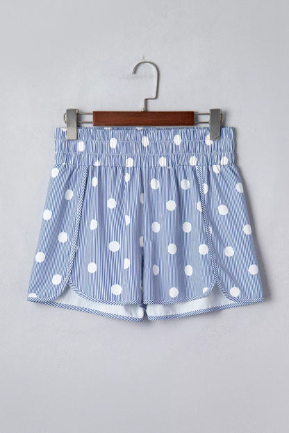 Polka Dot Striped Elastic Waist Shorts
