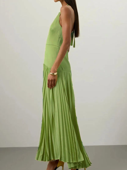Pleated Halter Neck Maxi Dress