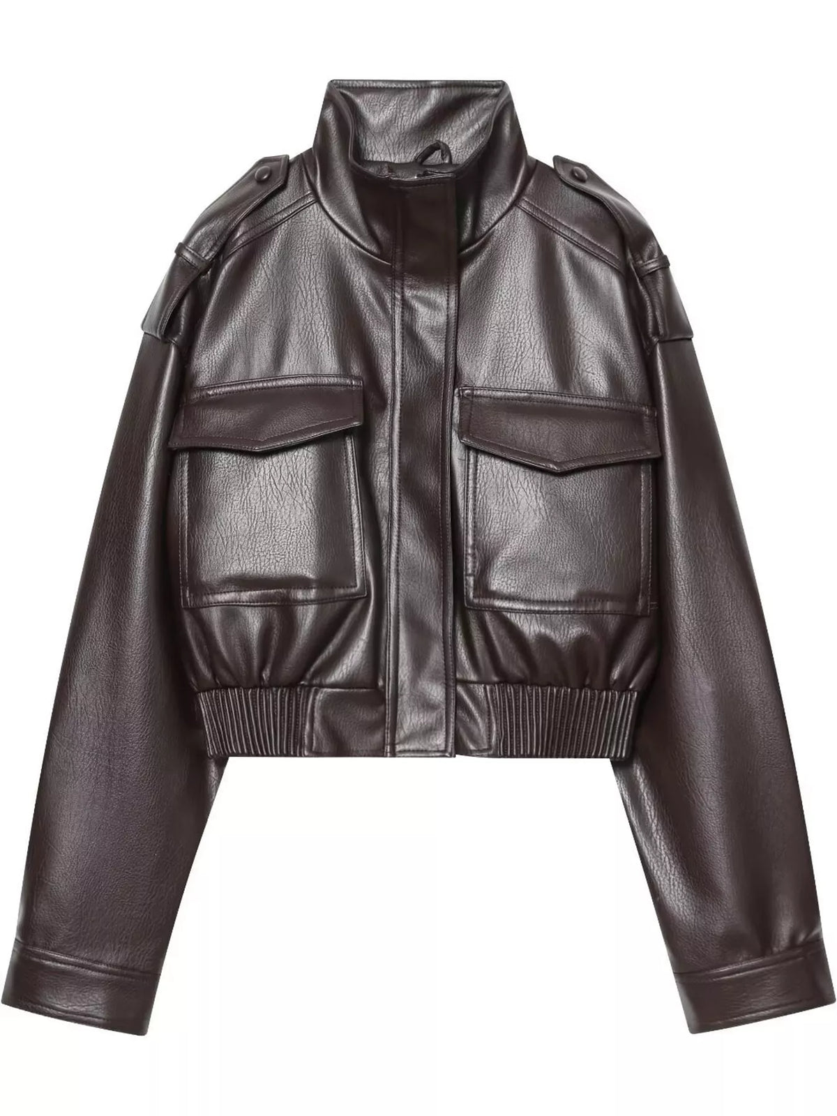 Faux Leather Cropped Bomber Jacket