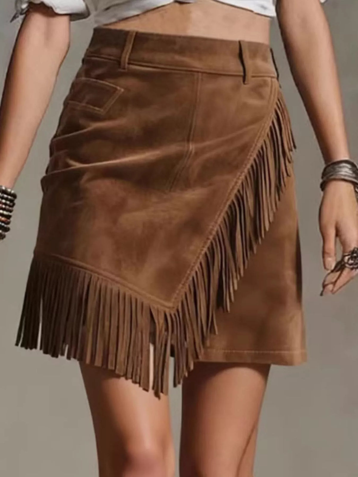 Fringed Wrap Mini Skirt
