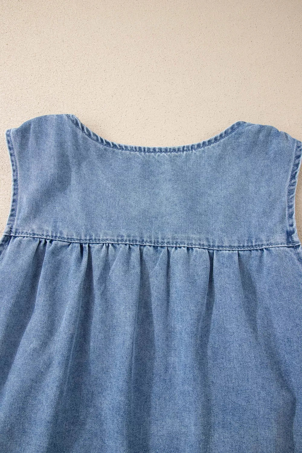 Denim Pleated Patchwork Sleeveless Top