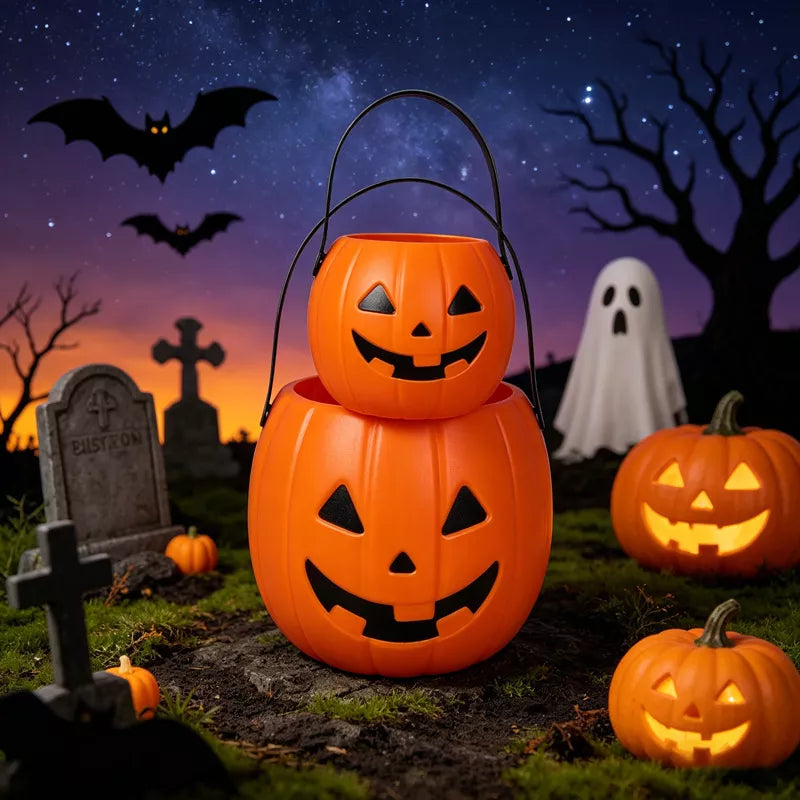 Halloween Decorative Pumpkin Bucket with Handle Set
