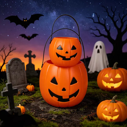 Halloween Decorative Pumpkin Bucket with Handle Set