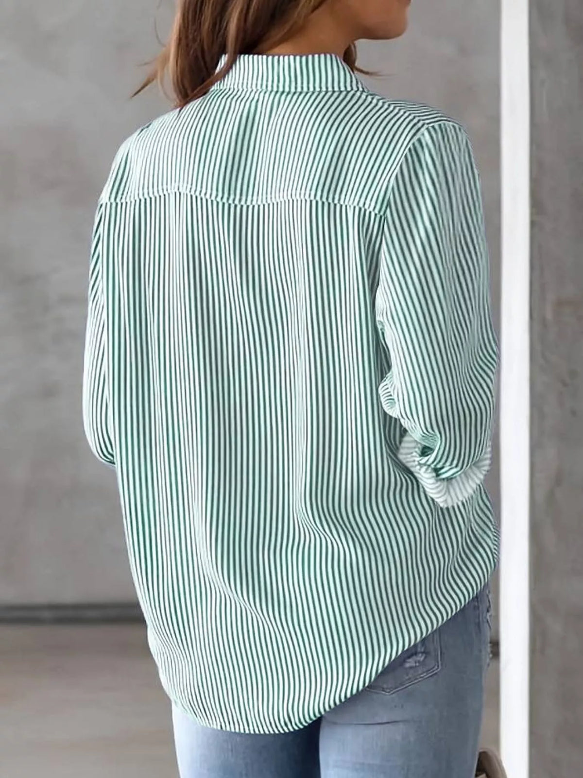 Full Size Striped Button-Down Long Sleeve Shirt Plus Size