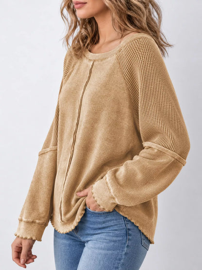 Waffle Knit Raglan Sleeve Sweatshirt