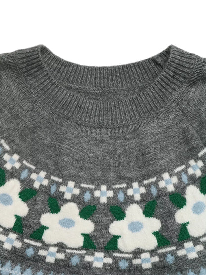 Floral Pattern Round Neck Sweater