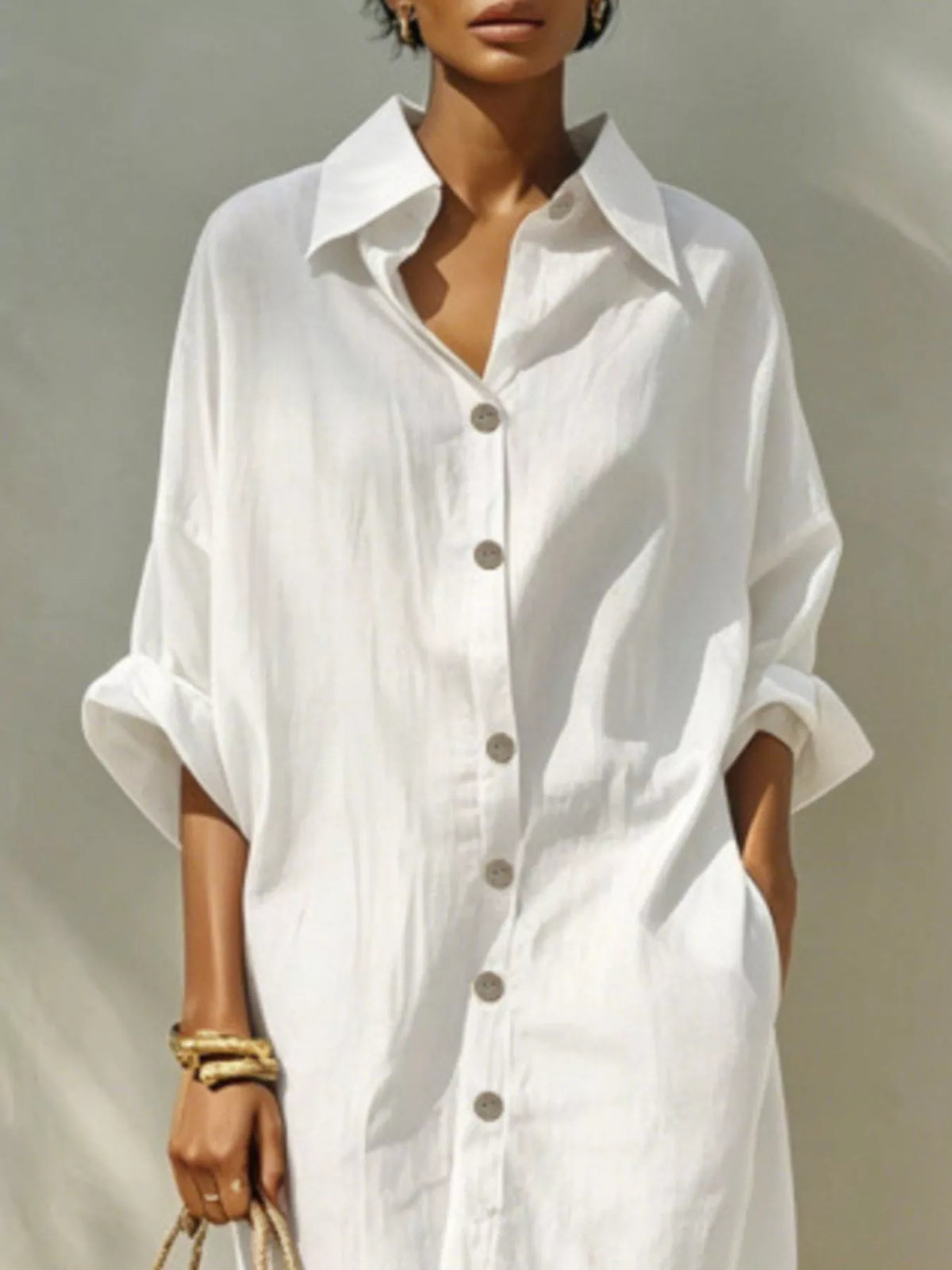 Button-Down Long Sleeve Shirt Dress