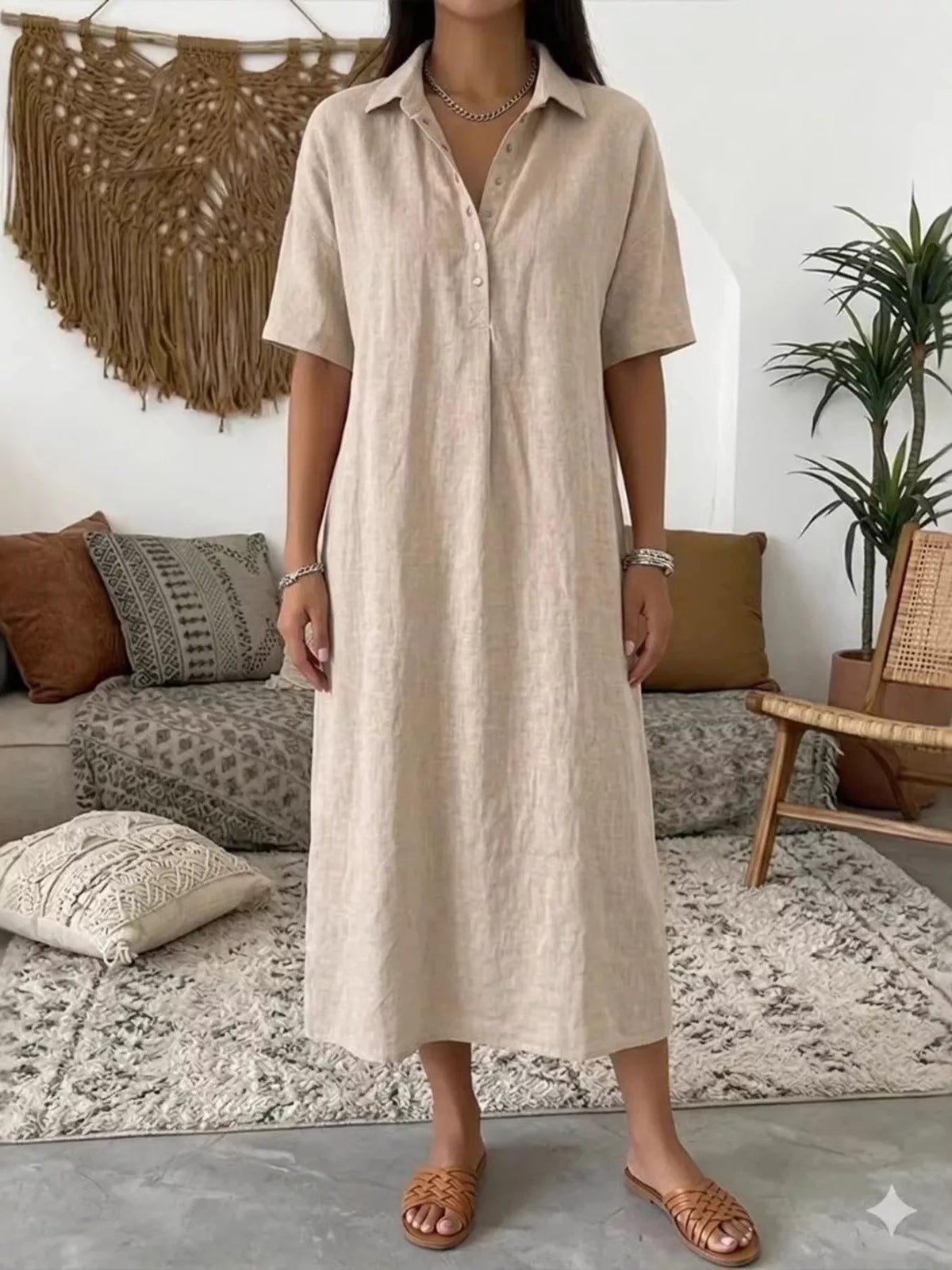 Full Size Button Detail Short Sleeve Midi Shirt Dress Plus Size