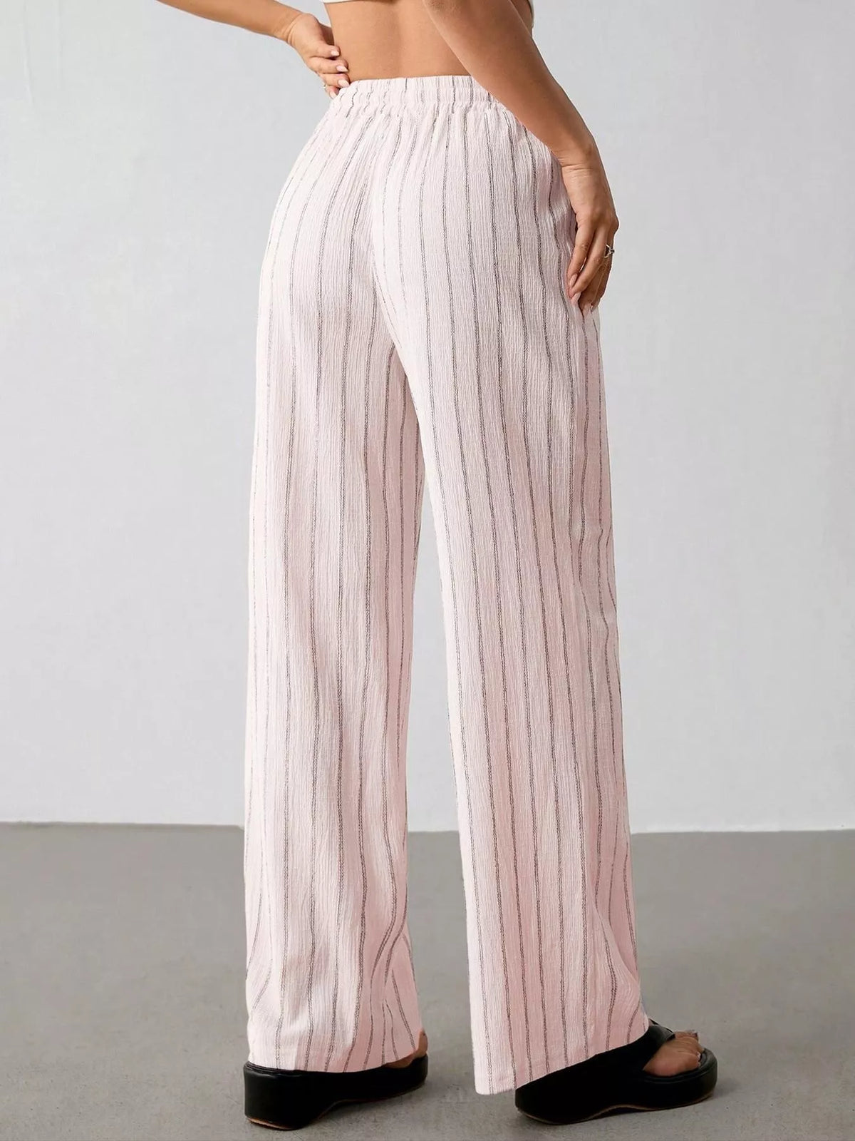 Striped Wide-Leg Drawstring Pants