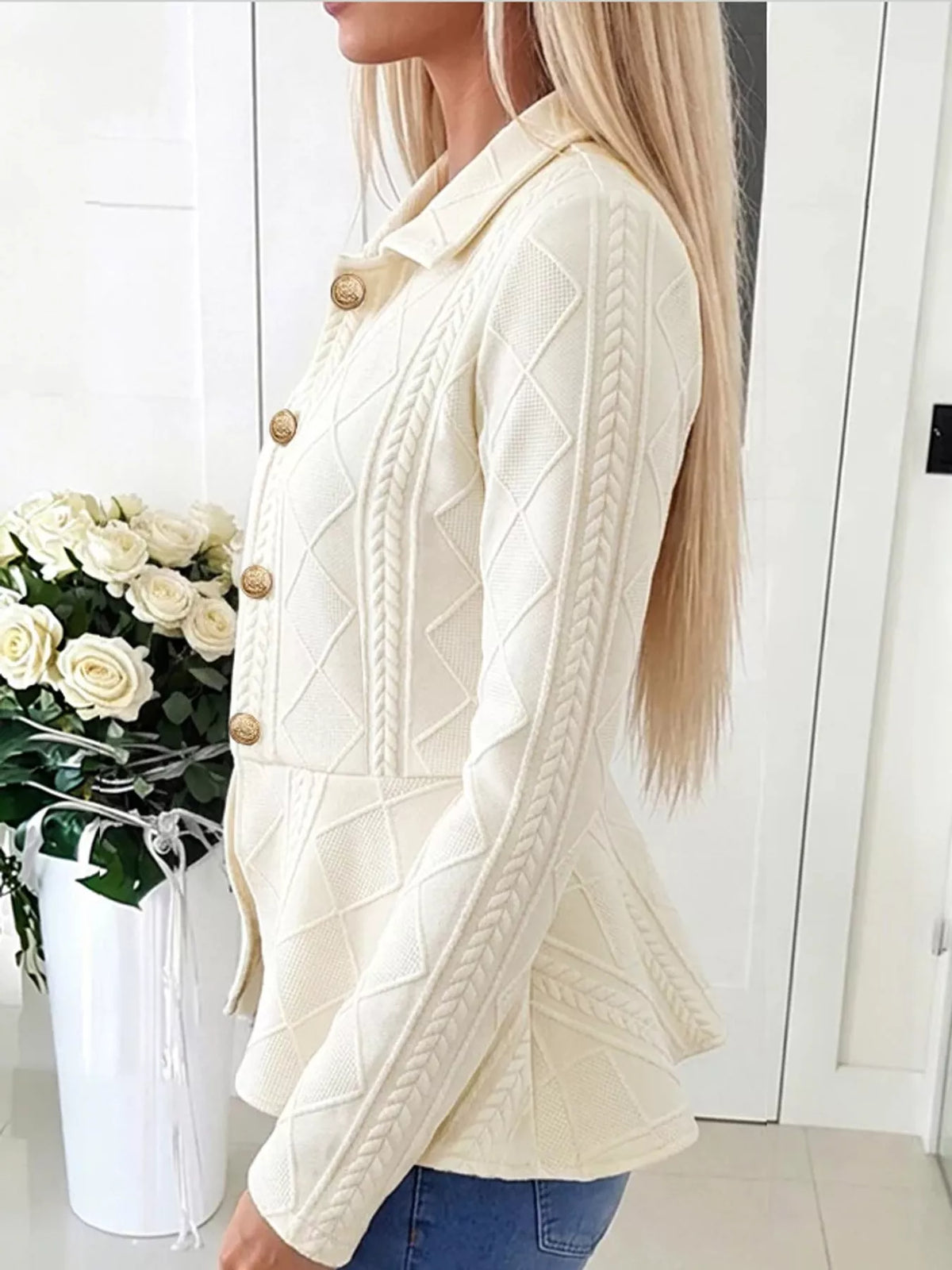Cable-Knit Button Up Cardigan