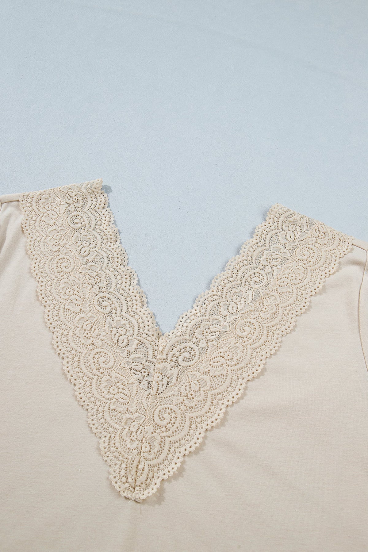 Apricot Lace Splicing V Neck Long Sleeve Top