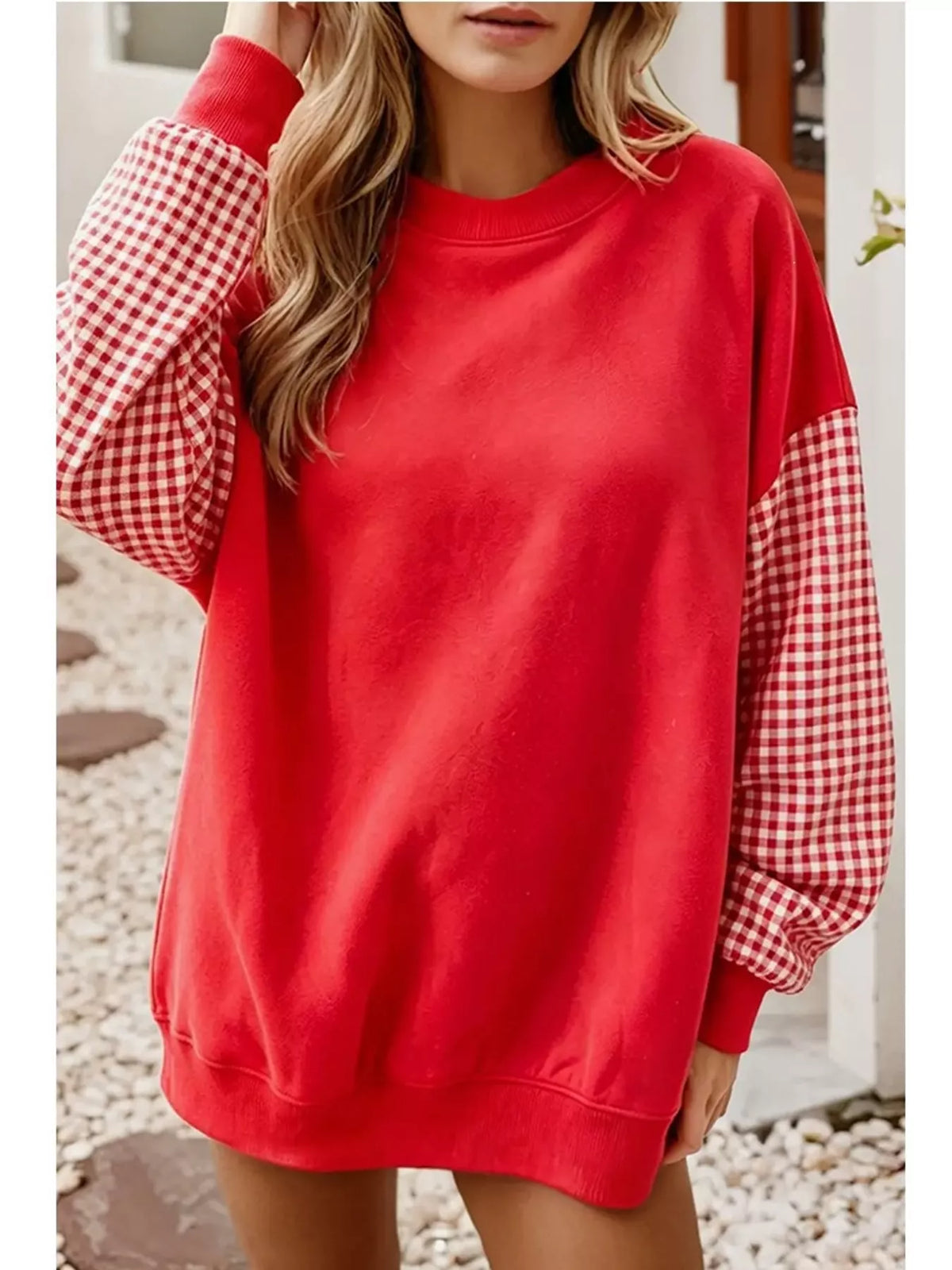 Plaid Dropped Shoulder Sweatshirt