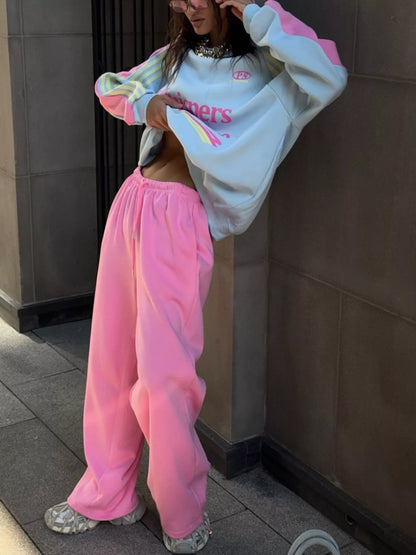 Color-Block Graphic Sweatshirt and Wide-Leg Pants Set