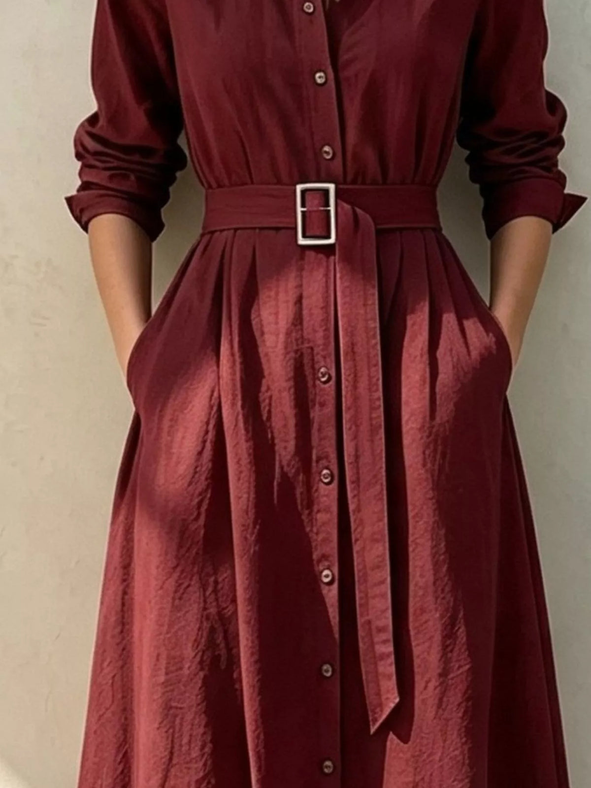Button-Down Midi Shirt Dress with Pockets