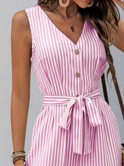 Sleeveless Striped V-Neck Jumpsuit