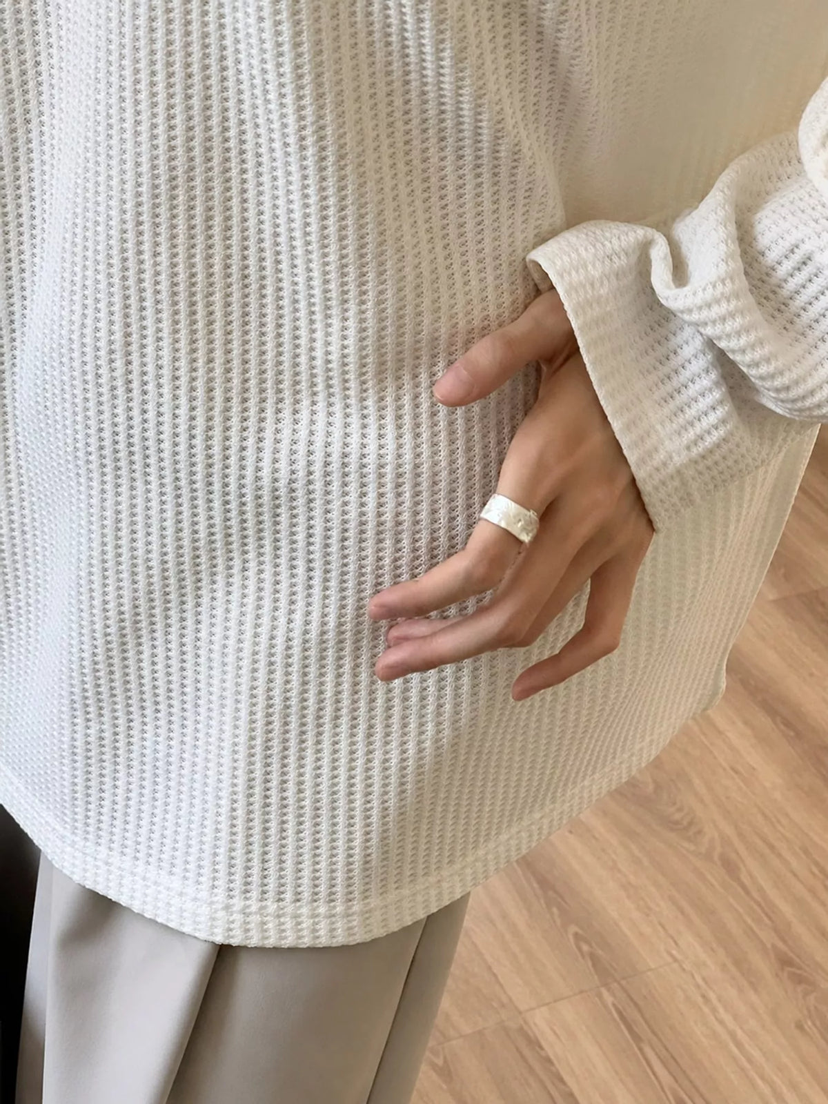 Casual Waffle Knit Long Sleeve T-Shirt