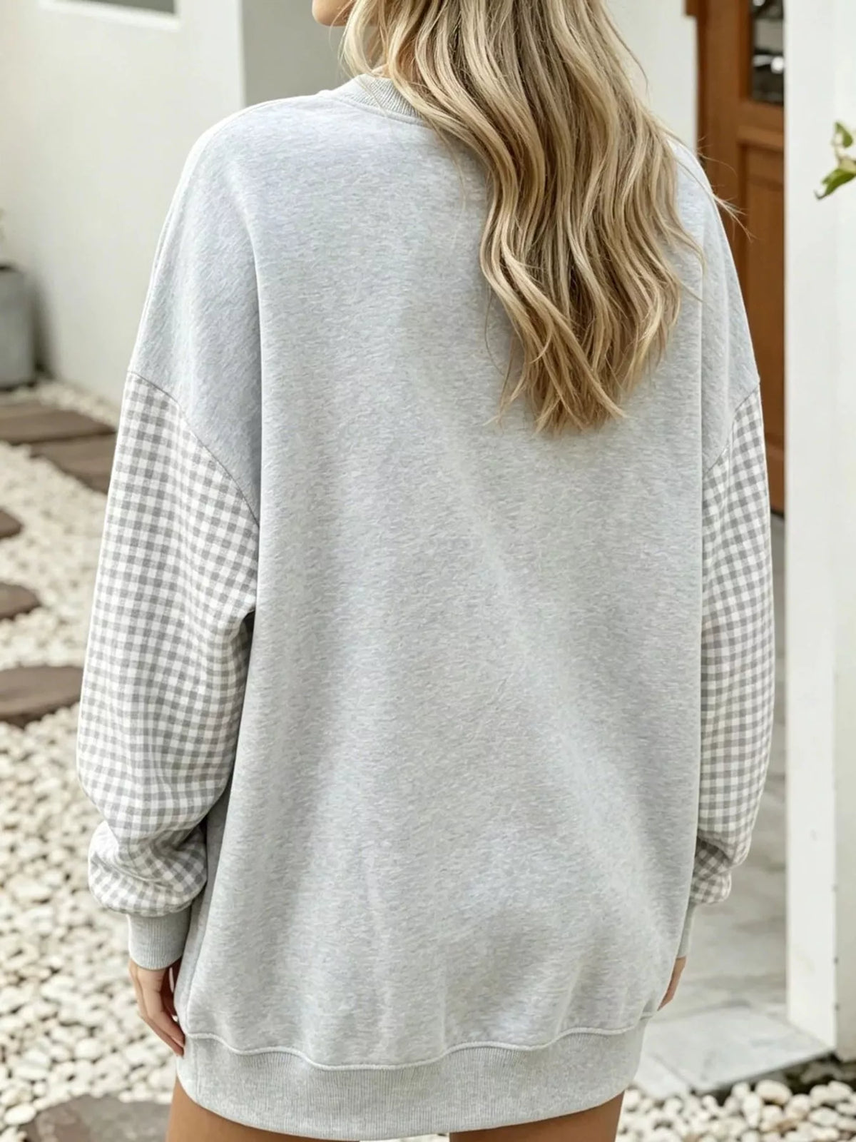 Plaid Dropped Shoulder Sweatshirt