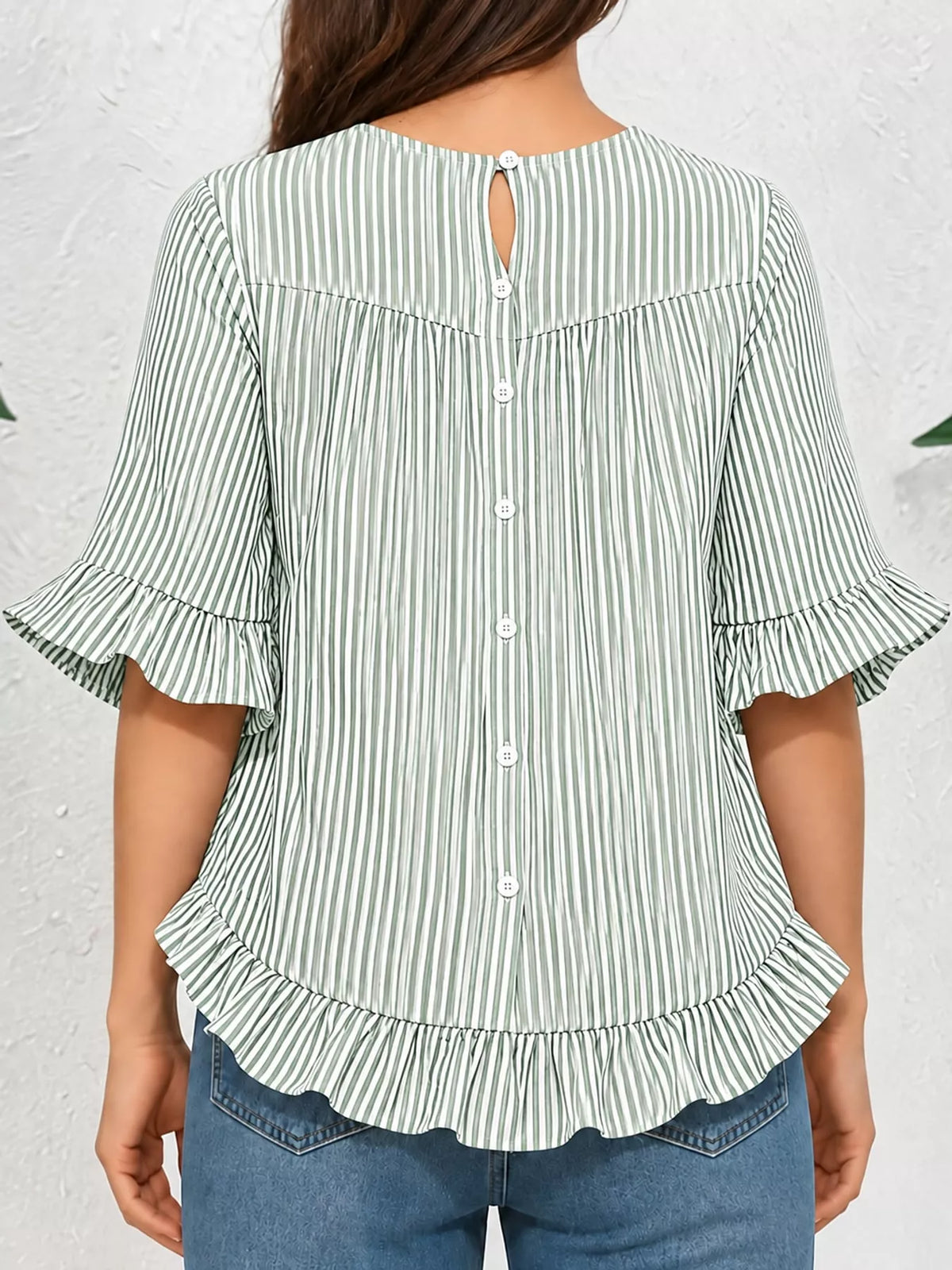 Ruffle Hem Half Sleeve Blouse