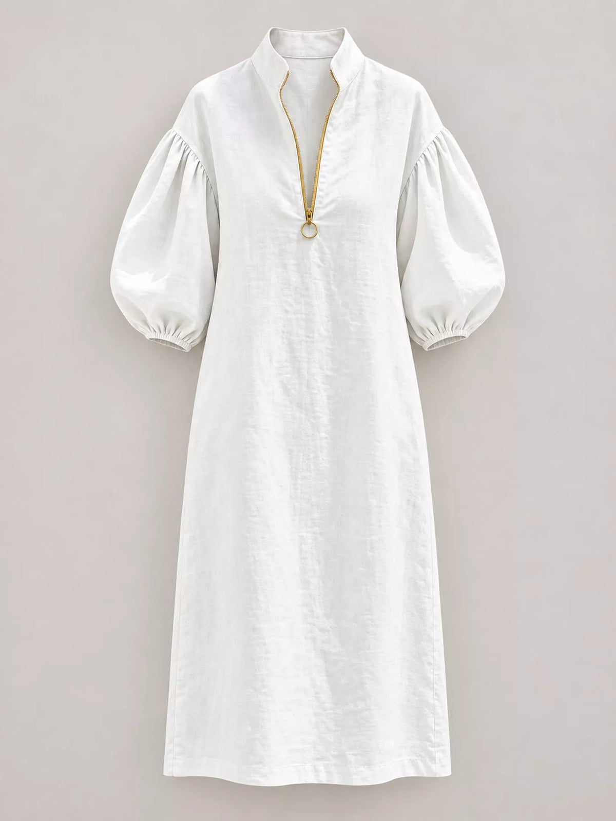 Half-Zip Puff Sleeve Midi Dress