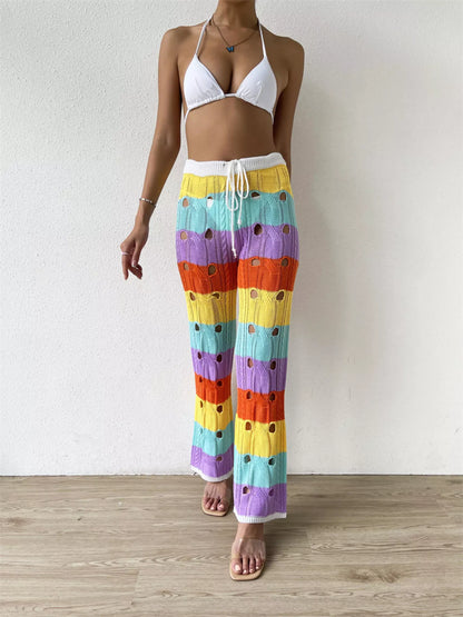 Striped Crochet Hollow-Out Knit Pants