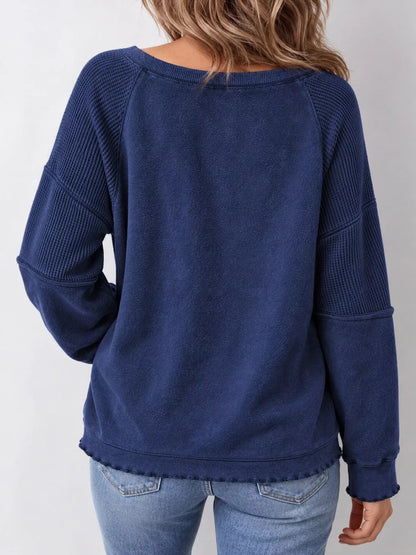 Waffle Knit Raglan Sleeve Sweatshirt