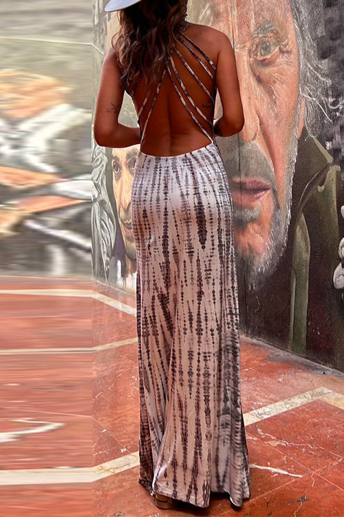 Criss Cross Open Back Tie Dye Maxi Dress