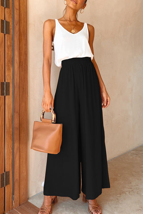Elastic Waist Wide Leg Palazzo Pants Black